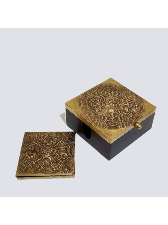 Wooden Coaster Box with Brass Fittings - Stylish Organization for Your Tabletop