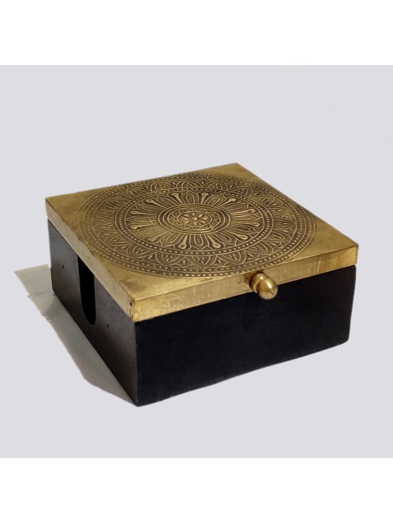 Wooden Coaster Box with Brass Fittings - Stylish Organization for Your Tabletop