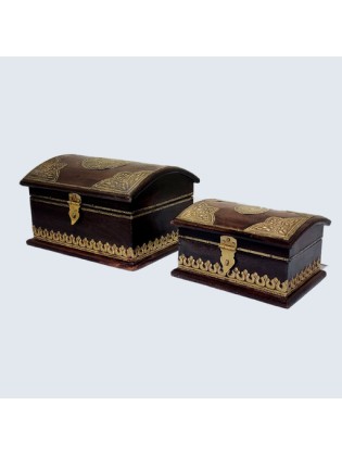 Handcrafted Wooden Half-Round Box Set of 2 pcs with Brass Fittings: Artisanal Elegance