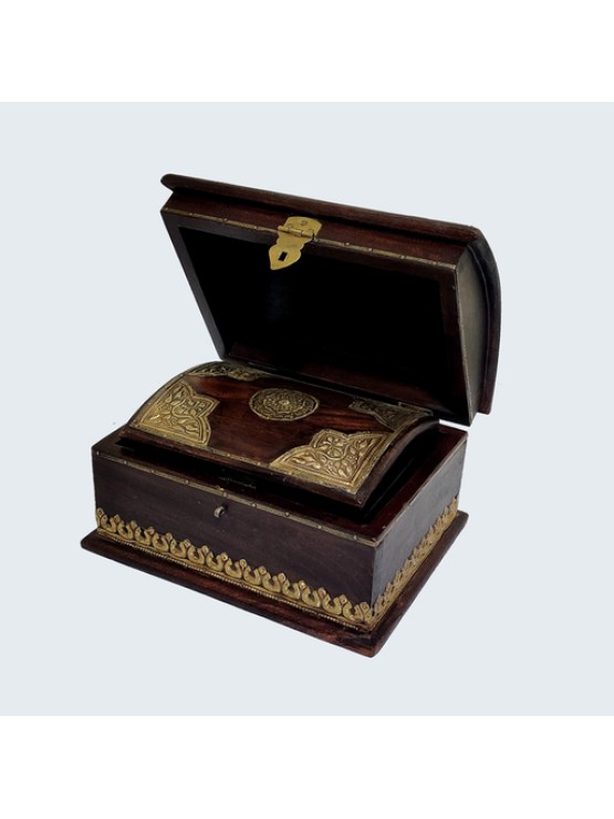 Handcrafted Wooden Half-Round Box Set of 2 pcs with Brass Fittings: Artisanal Elegance