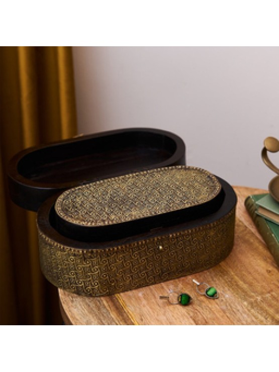  Brass Jewellery Box / Handmade With Embossed Brass / Indian Ornamental Dark Wood / Unique Jewellery Storage Box / Valentines Gift