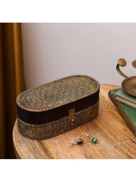  Brass Jewellery Box / Handmade With Embossed Brass / Indian Ornamental Dark Wood / Unique Jewellery Storage Box / Valentines Gift