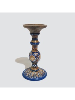  Wood Based Papier Mache Floral Candle Stand Hand-Painted 