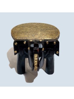 Wooden Elephant Stool Brass 4 Inch Fitted Multi-Purpose Stool Home Decor and gift.