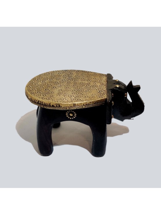 Wooden Elephant Stool Brass 4 Inch Fitted Multi-Purpose Stool Home Decor and gift.