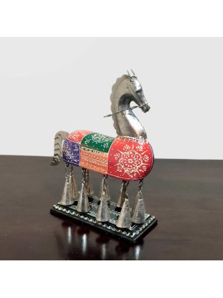 Unique Design Colorful Wooden & Iron Metal Handcrafted Horse With Bells/Handmade Embossed Painted Statue/Home Decor/Elephant On Stand