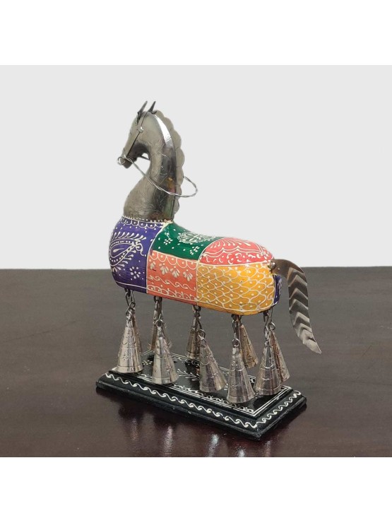 Unique Design Colorful Wooden & Iron Metal Handcrafted Horse With Bells/Handmade Embossed Painted Statue/Home Decor/Elephant On Stand