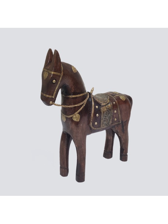 Wood Horse in Antique color with Brass work