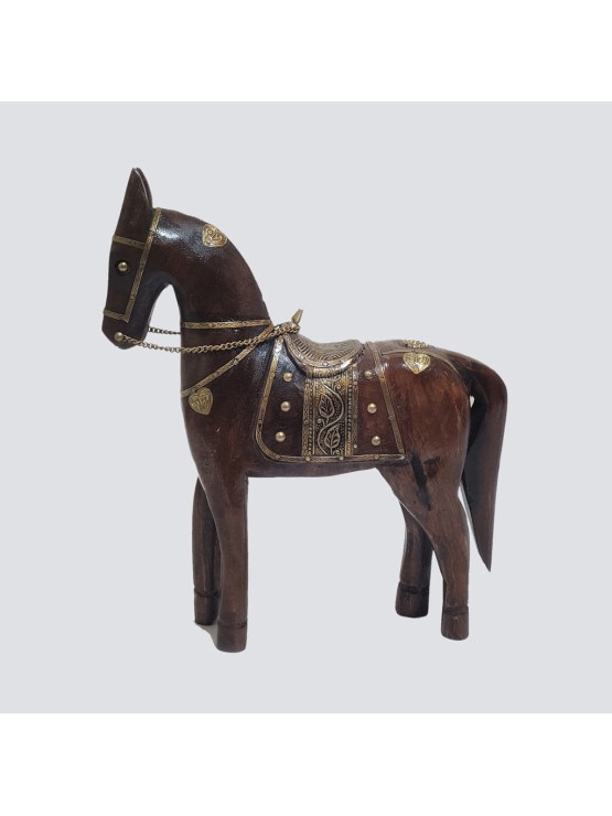 Wood Horse in Antique color with Brass work