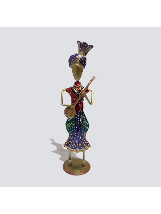  Metal Playing Musical Instrument Idol Figurine Showpiece Decorative Antique Iron Tribal Rajasthani Musicians Decorative (Multicolor)