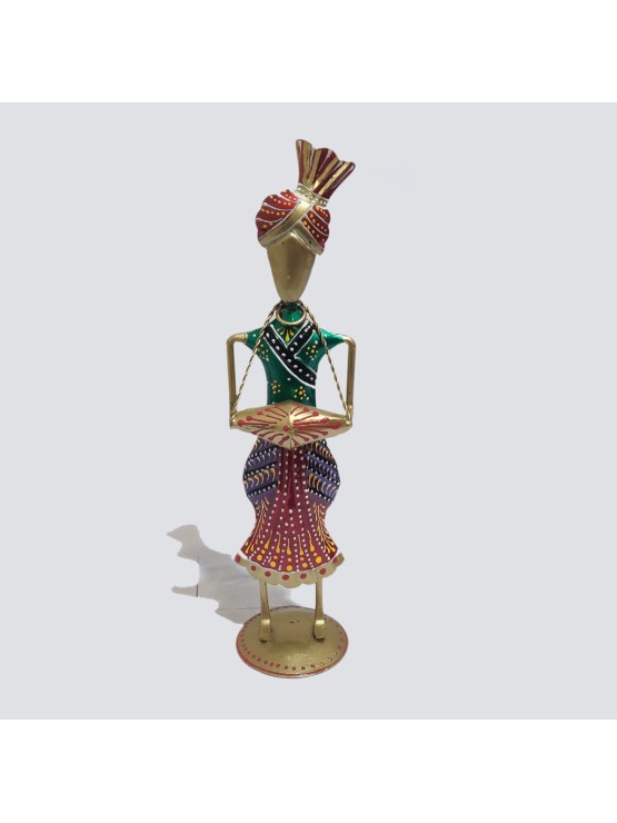  Metal Playing Musical Instrument Idol Figurine Showpiece Decorative Antique Iron Tribal Rajasthani Musicians Decorative (Multicolor)