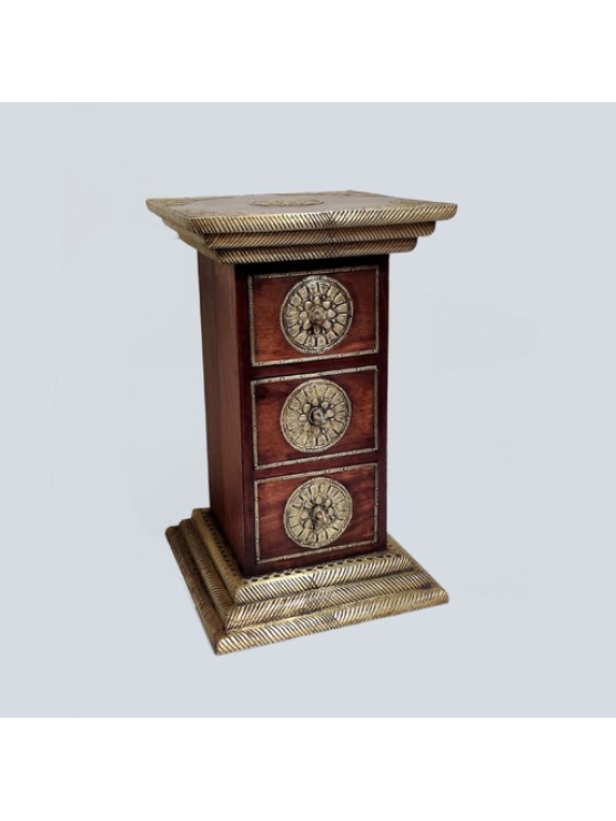 LifeEstyle Brass Fitting 3 Drawer Pillar Chest With Pedestal ,Telephone Stand And Storage Box