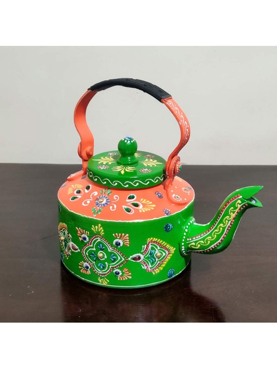 LAMANSH® Rajasthani Style Tea Kettles with 6 Glass Sets and Wooden Cart | Idol for Decor & Return Gifting 