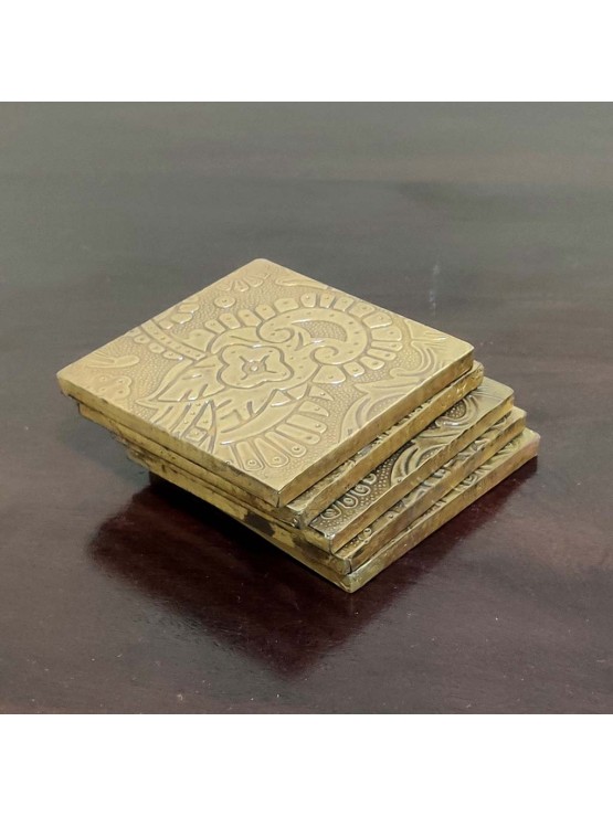 Brass Embossed Wooden Coasters | Handcrafted Artisan Coasters