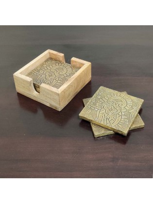 Brass Embossed Wooden Coasters | Handcrafted Artisan Coasters