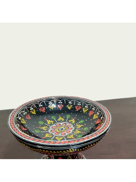 Decorative Solid Wood Candy Bowl Painted Black Handmade Fruit Dish Indonesia 