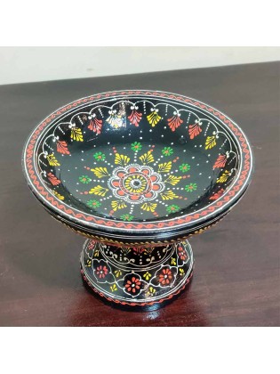 Decorative Solid Wood Candy Bowl Painted Black Handmade Fruit Dish Indonesia 