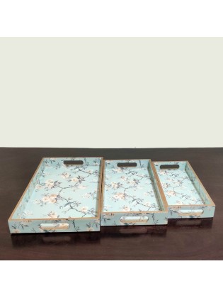 Haru large wooden decoupage serving tray, breakfast Tray, laptop tray and a Christmas gift. set of 3