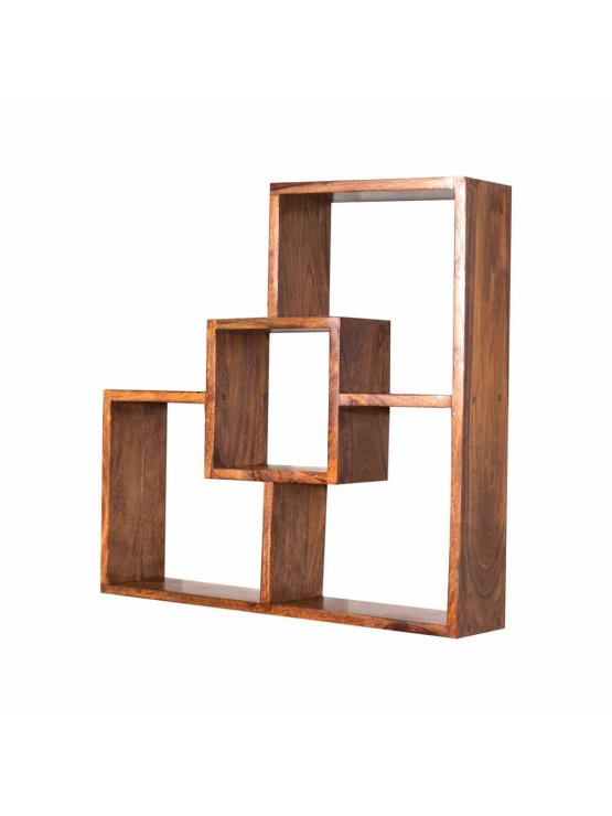 Geometric wooden wall shelf